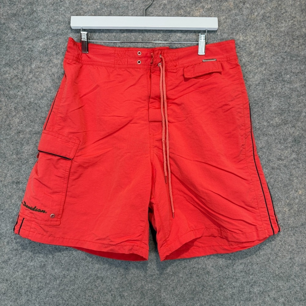 Harley Davidson Swim Trunks Shorts Mens Medium Lined Red Motorcycles Summer 7"